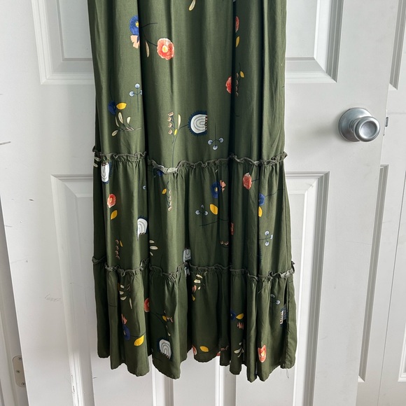 a.n.a Olive Green Floral Maxi Dress with Ruffled Off-Shoulder - Picture 3 of 7